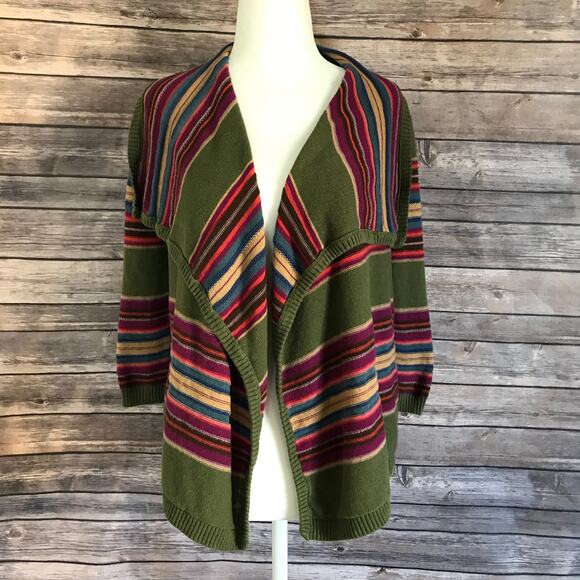 Chaps Denim Women's Striped Open Cardigan Sweater Green Size Small - Picture 1 of 4